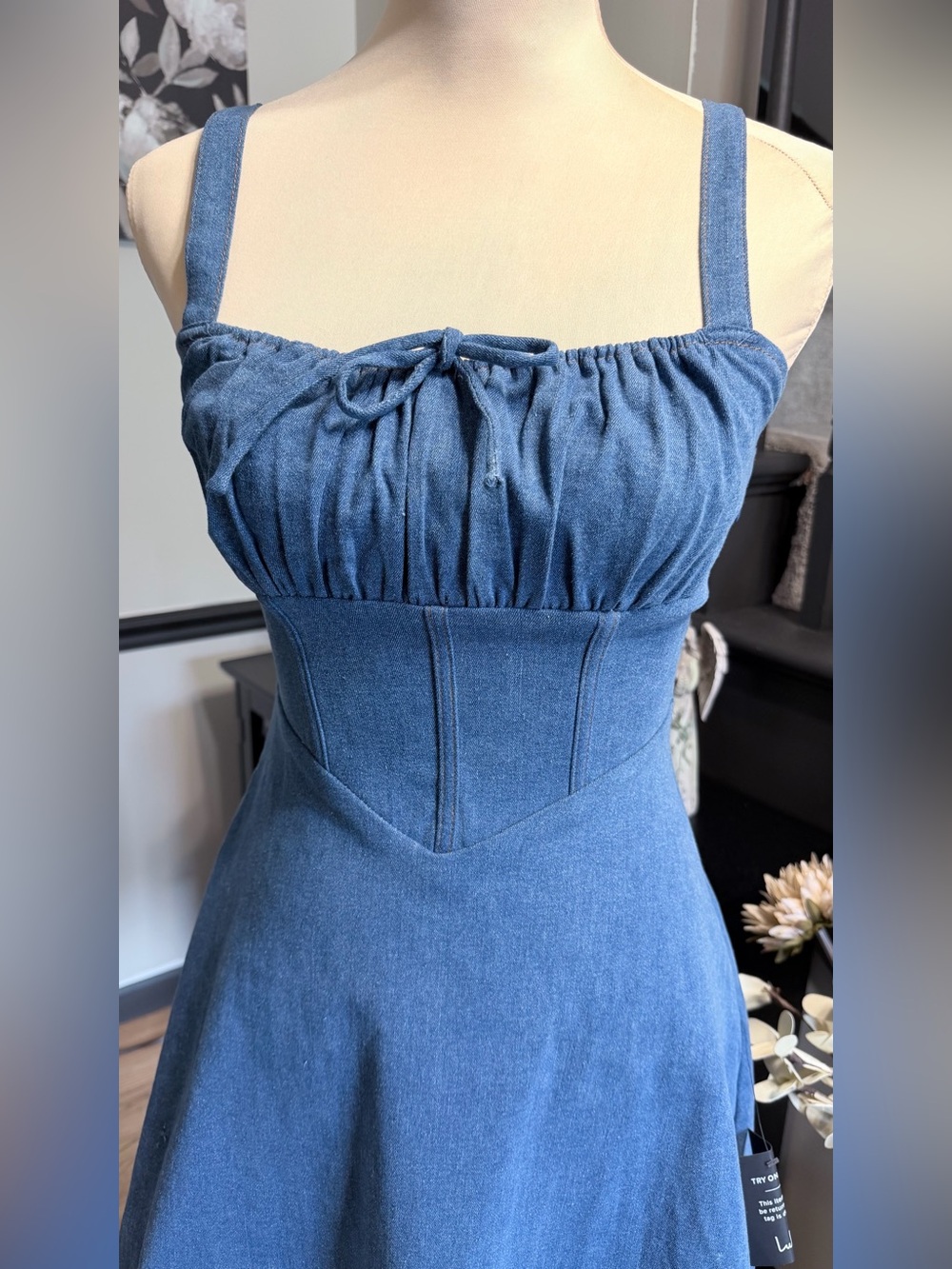 NWT Lulu's CONSIDERED CHARISMA Blue Denim Look Bustier Mini Dress Small - Picture 8 of 11